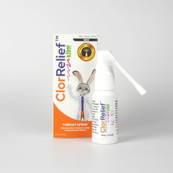 ClorRelief Kids Throat Relief Spray with Xylitol and Chlorpheniramine for Kids, 0.7 fl oz