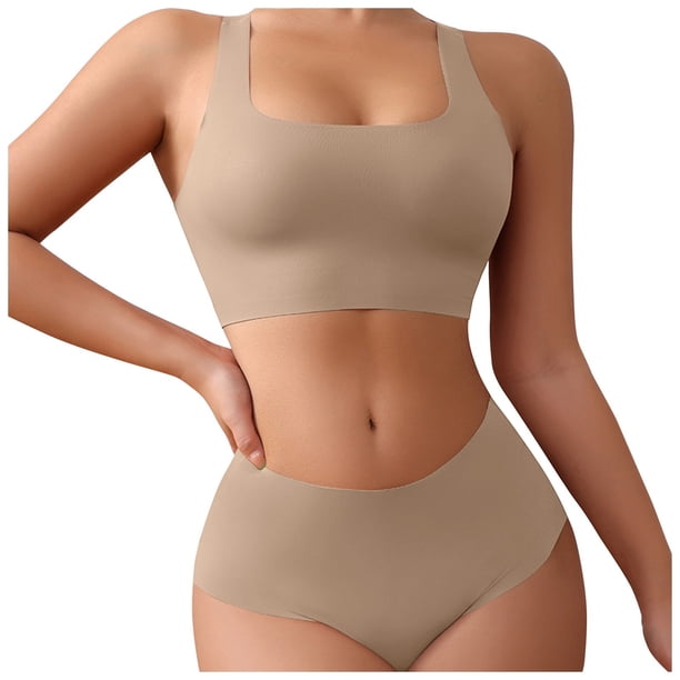 Conjunto de sujetador deportivo para mujer: estilo camiseta sin aros, relleno extraíble, fruncido en la parte superior, tallas S-XL.