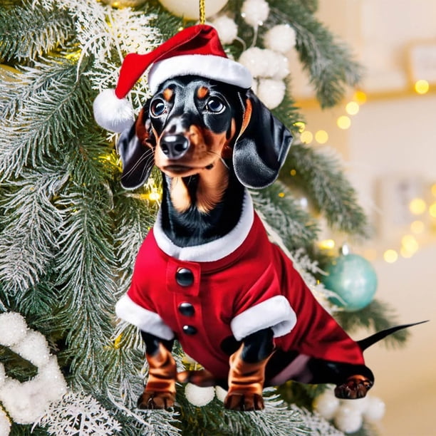 Adorno Plano de Perro Salchicha, Adorno Navideño Original, Ligero y Fácil de Colgar, Materiales Duraderos, Decoración Festiva para El Hogar, Regalo para Amantes de Los Perros, Diseño Navideño Único.