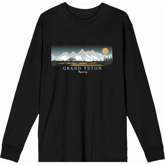Adventure Society Grand Teton Wyoming Crew Neck Long Sleeve Adult Tee
-Small-Black