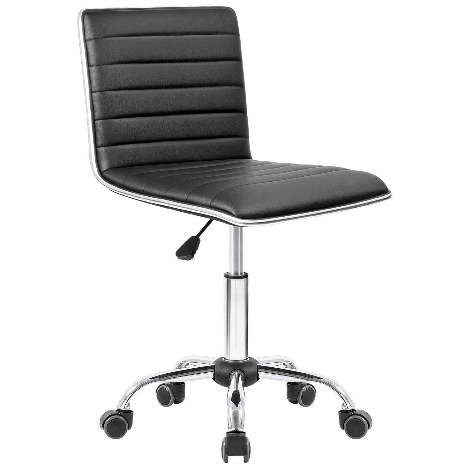 Armless Black Mid-Back Task Office Chair PU Leather Height Adjustable Swivel US 