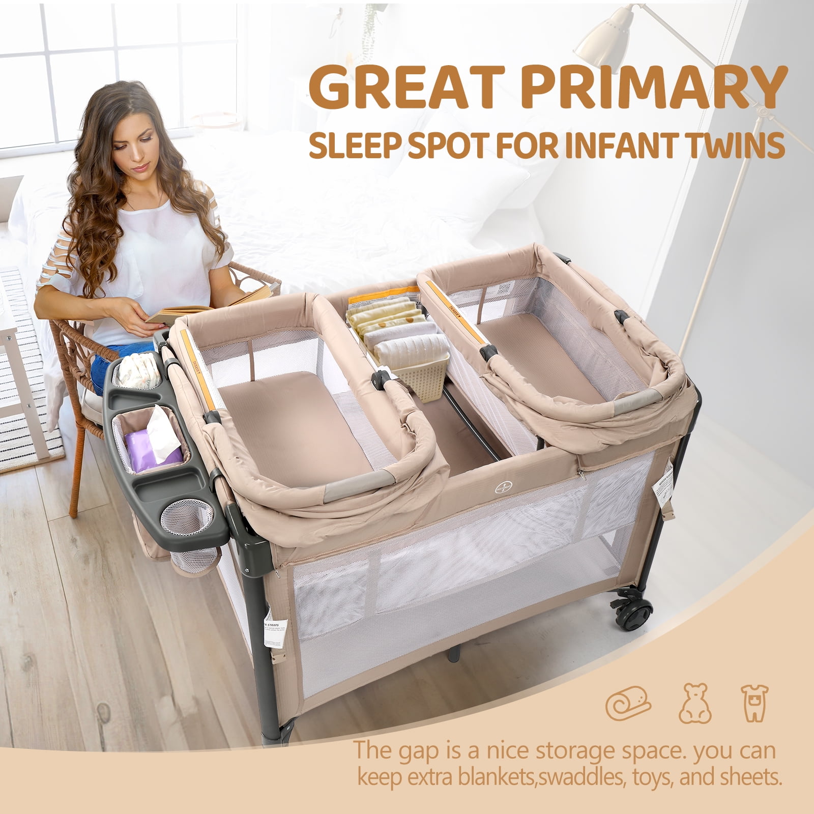 Twin playpen cheap bassinet