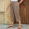 thumbnail image 2 of ZToonmas Women's Plus Size Solid Elastic Waist Capri Pants Loose Fit Cropped Trousers with Side Slits for Summer Casual Wear, 2 of 6
