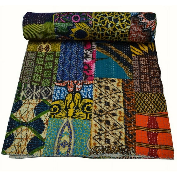 Indian Vintage Multi Patchwork Kantha Quilt Handmade Kantha Throw Blanket Bedspread Kantha Bed Cover Bohemian Quilt Queen Size Assorted Patches