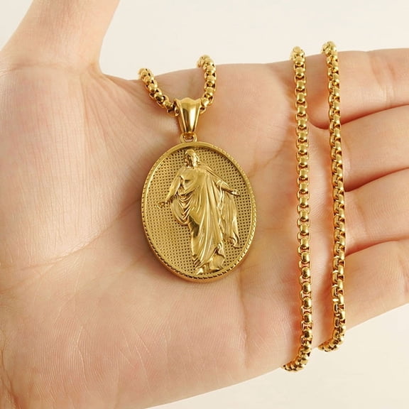 Cross 14K Yellow Gold Choker Necklace for Man Gold Color Men’s Chain Religious Jesu Pendants Jewelry