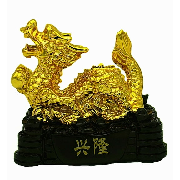 Feng Shui Golden Chinese Year of 2024 Zodiac Dragon Statue Figurine Home Office Decoration Gift