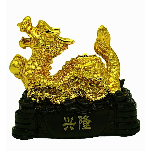 Feng Shui Golden Chinese Zodiac Dragon Statue Figurine Home Office