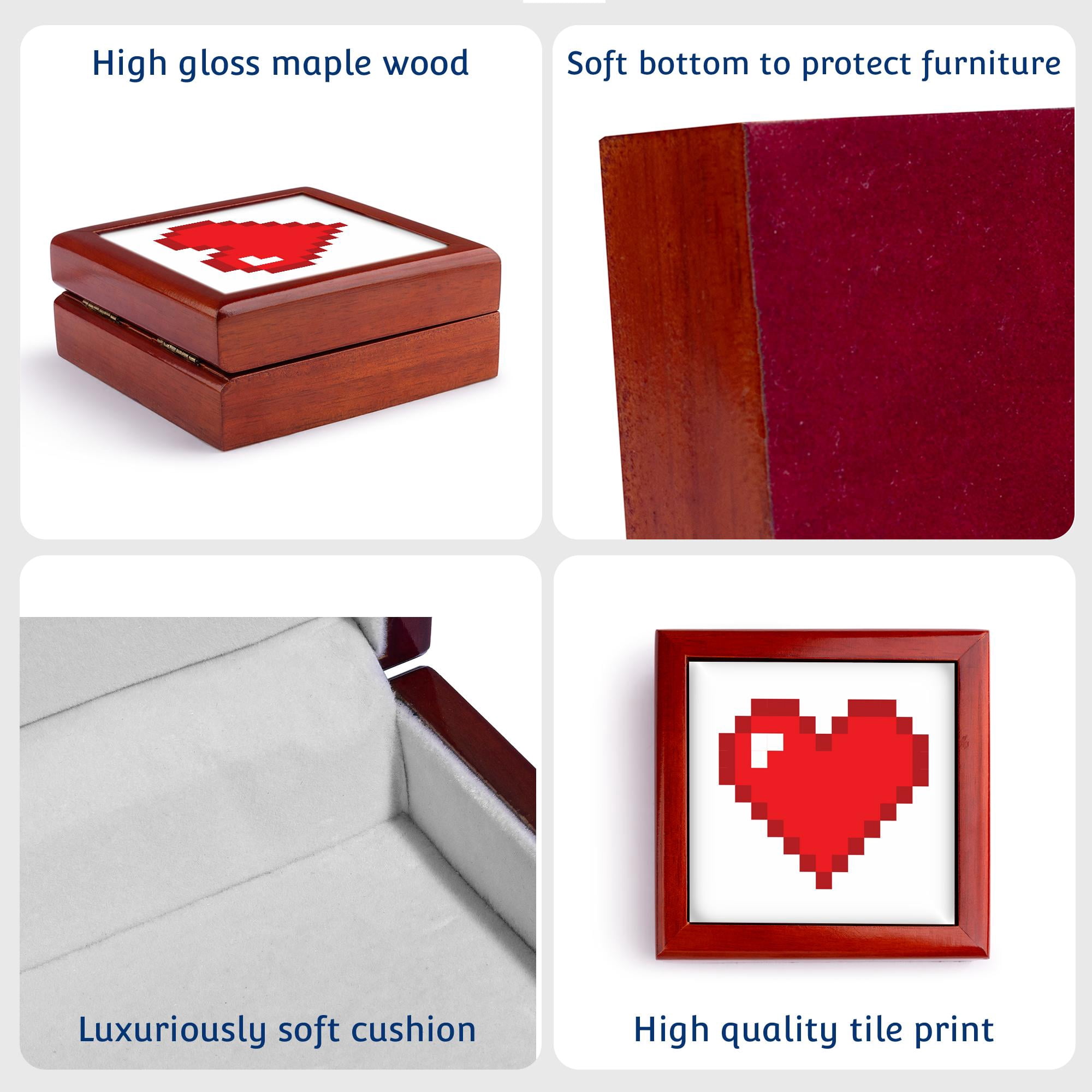 3dRose, Geeky Old School 8-Bit Pixel Pixelated Heart Graphic, Jewelry Box 5.5x5.5 inch with 4 inch tile