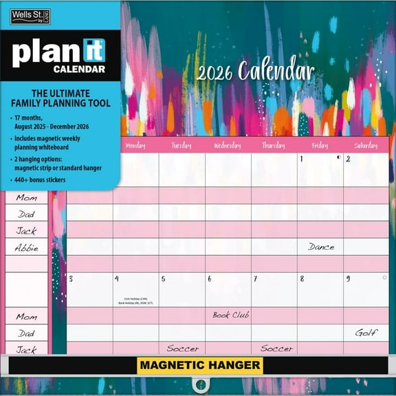Wells Street by Lang, EttaVee Plan It 2026 Wall Calendar Organizer, 12'' X 12'', 17-Month Calendar with Wire-O Binding