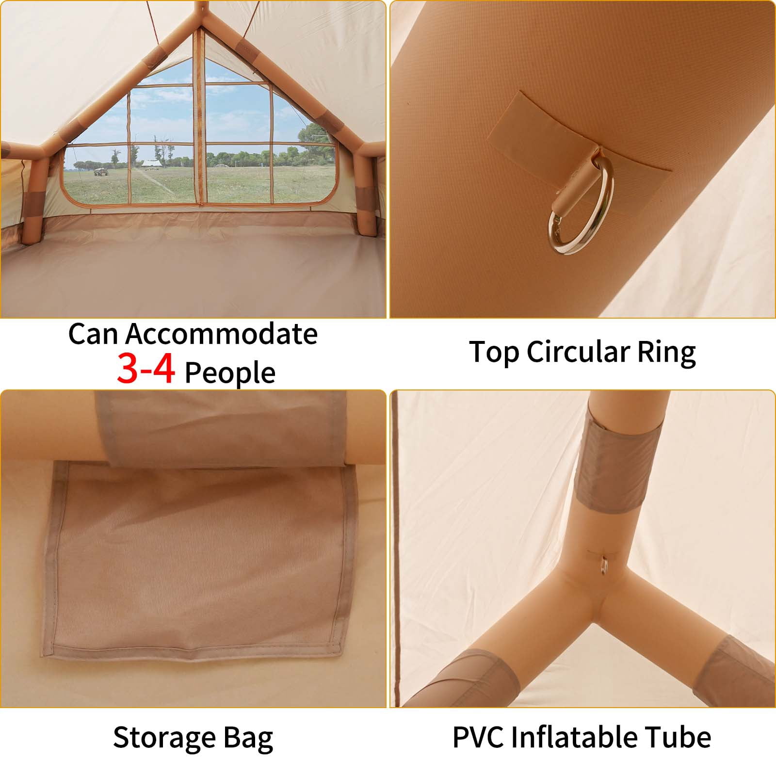 Waldmate Inflatable Tent for Camping 3-4 Person, Glamping Tent with Hand Pump, Oxford Waterproof Cabin Tent with Mesh Windows & Door