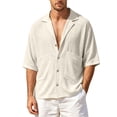 thumbnail image 2 of Men's Cuban Camp Collar Short Sleeve Button Down Casual Summer Beach Shirt with Pockets, 2 of 8