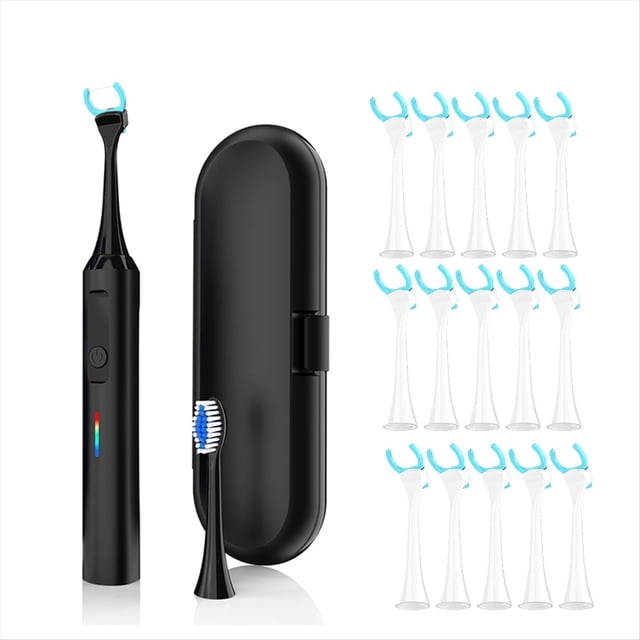 Hilo Dental Eléctrico con 50 Cabezales de Repuesto - Hilo Dental Vibratorio, Recargable, Limpiador Lingual, Power Flosser Negro