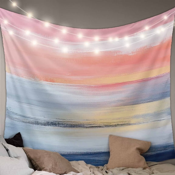 Pink Blue Ombre Large Tapestry for Bedroom Wall Hanging Tapestry, Oil Painting Modern Abstract Ceiling Backdrop Tapestries Poster Blanket Wall Decor for Teens Room Living Room Dorm 86" x 104"