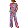 thumbnail image 2 of Karymi Cute Tops for Women 2-Piece Abstract Print Outfit, Round Neck Short Sleeve Tie Waist Knotted Top + Wide Leg Long Pants, Loose Set Womens Tops Dressy Casual, 2 of 5