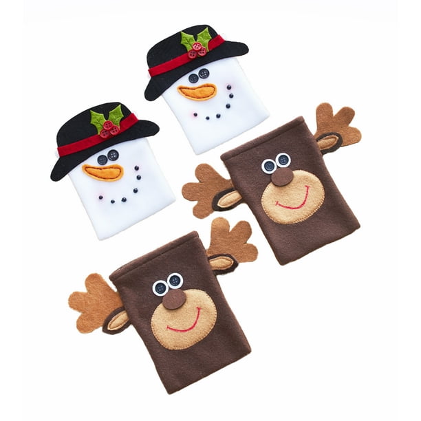 Winter Holiday Snowman & Deer Flatware Holders Set of 4