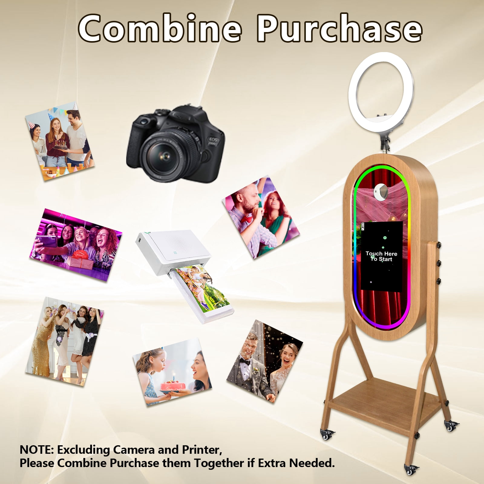 LivFiv Mirror Photobooth with Ring Light 21.5inch Touch Screen App Control RGB Light for Events