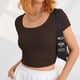 thumbnail image 2 of Top de manga corta con cuello redondo para mujer, camisa de punto acanalada de Color puro, elegante, a la moda, ajustada, para trabajo de oficina, 2 of 5
