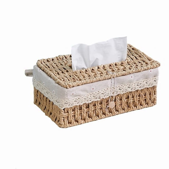 EcoWeave Vintage Boîte à Mouchoirs - Support de Corde en Papier Naturel pour Salle de Bain, Cuisine, Chambre à Coucher, Salon, Chambre d'Enfants - Distributeur de Serviette Beige Décoratif