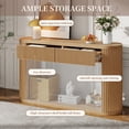 thumbnail image 2 of Harper & Bright Designs Oval Fluted Console Table with 2 Storage Drawers, Solid Wood Entryway Table with Bottom Shelf, Farmhouse Curved Sofa Table with Smooth Metal Slides for Living Rooms, Natural, 2 of 10