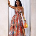 thumbnail image 5 of Multicolor Abstract Print Hollow-Out Tie-Up Maxi Dress For Evening And Party Wear, 5 of 8