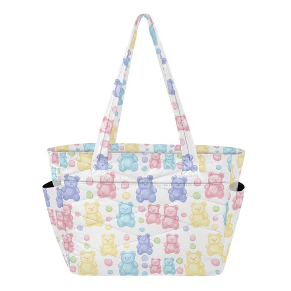 FORMRS Tote Bag for Women Quilted Large Capacity Travel Work Carry On Shoulder Handbag, Colorful Gummy Bears Pattern