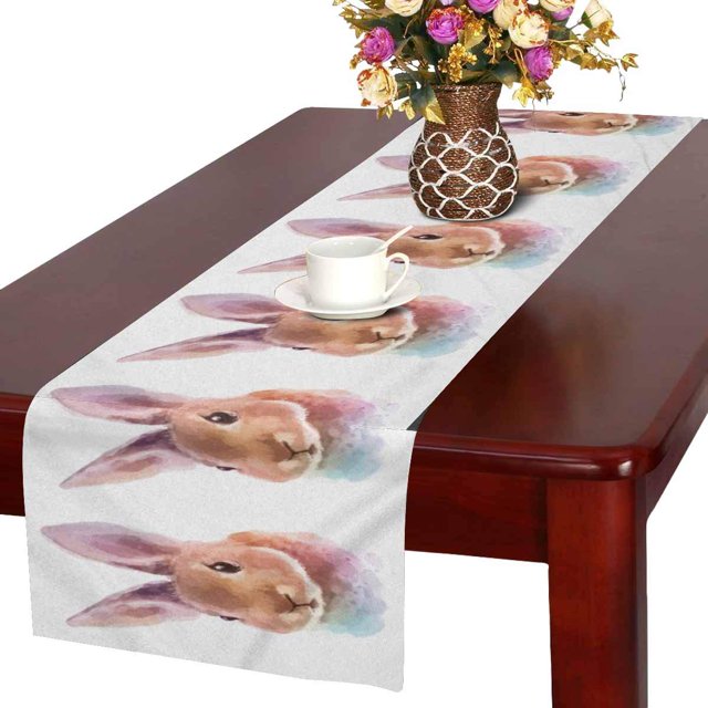 YUSDECOR Galaxy Watercolor Rabbit Bunny Hipster Animals Table Runner Home Decor for Wedding Banquet Decoration 16x72 Inch