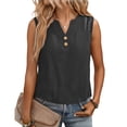 thumbnail image 3 of Cotton Linen Tank Tops for Women Hollow Out Sleeveless Embroidered Boho Tops V Neck Blouse Loose Beach Vacation Tops, Black XL, 3 of 7