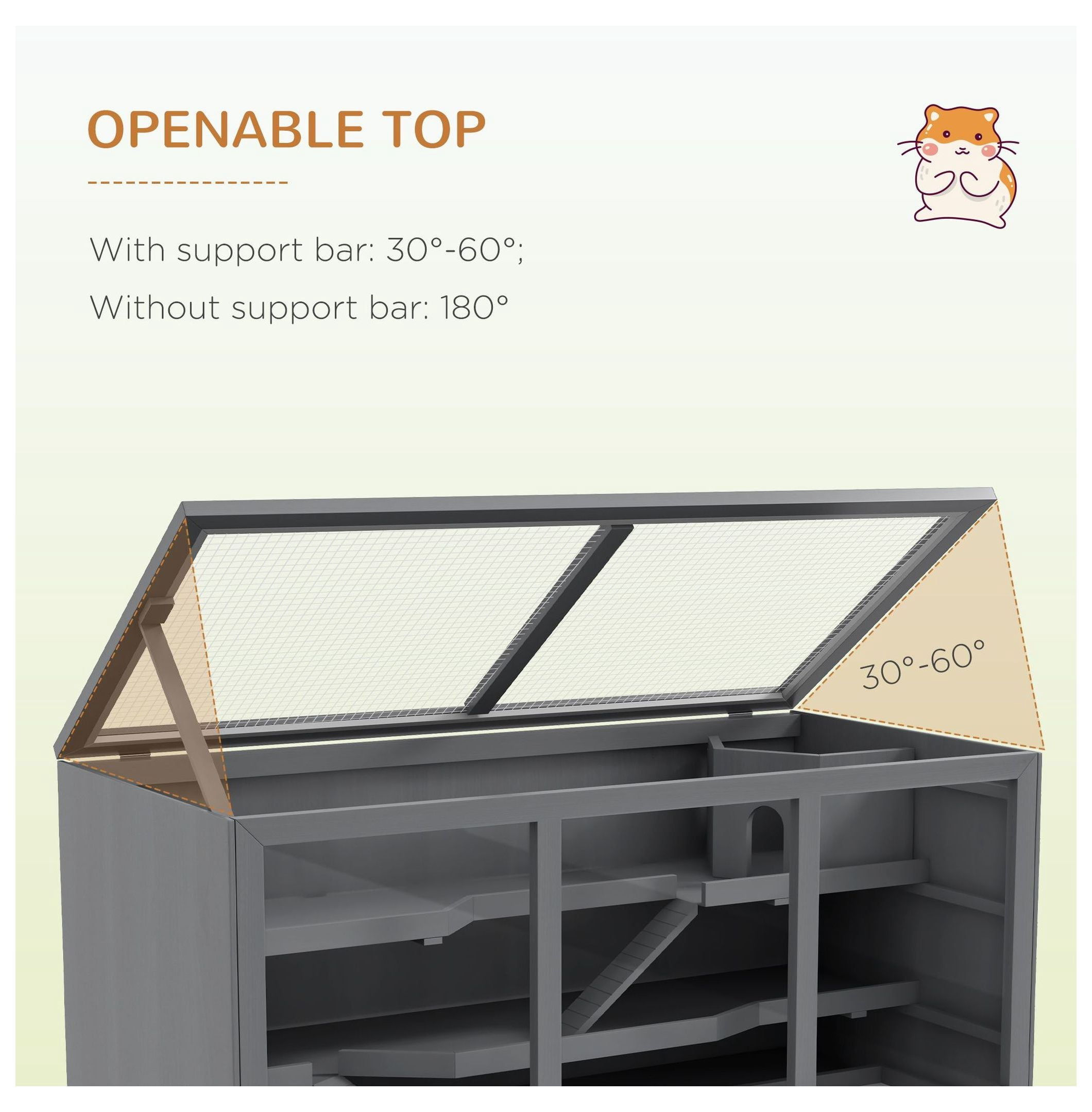 3-Tier Hamster Cage, Hinged Roof, Waterproof Tray, Space-Efficient Design for Small Pets, Gray