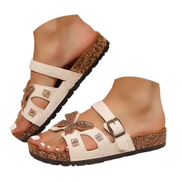 Mepaouo Sandales à Semelle en Liège pour Femmes Papillon à Enfiler Sandales d'Été Plateforme Épaisse Chaussures de Marche