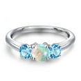 thumbnail image 3 of Gem Stone King 925 Sterling Silver Simulated White Opal and Swiss Blue Topaz Engagement Ring for Women | 1.21 Cttw | Round Cabochon 5MM | Gemstone October Birthstone | Size 6, 3 of 6