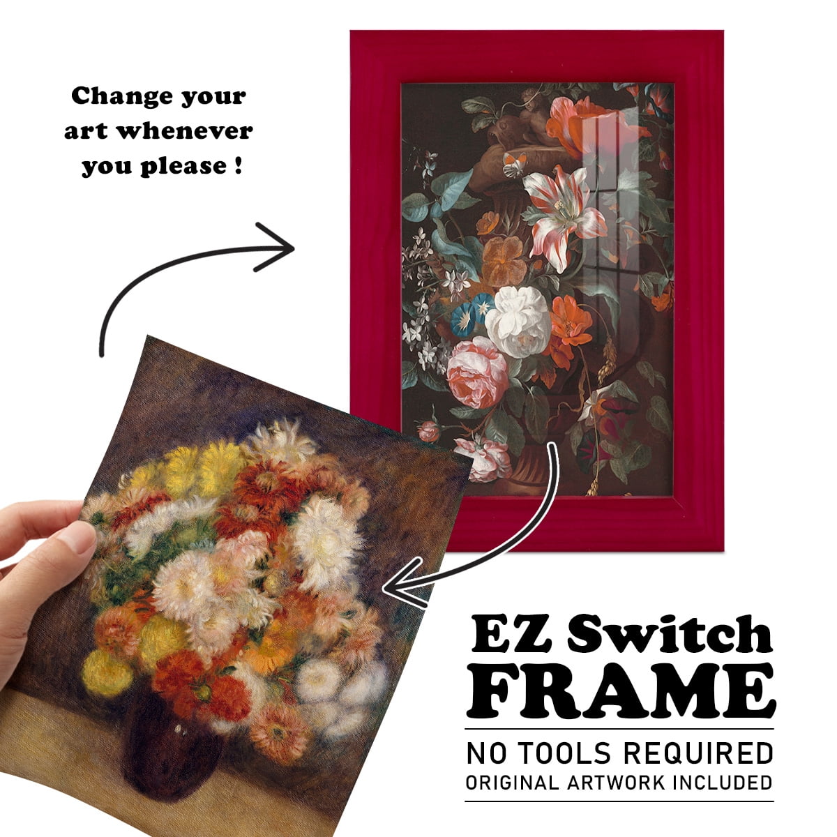 Bouquet of Chrysanthemums -Framed Print w/glass-Cherry Red