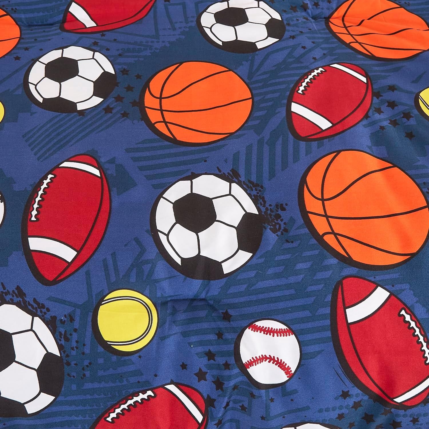 Chezmoi Collection 3-Piece Kids Sports Balls Bedding Comforter Set Twin Size - Soft Microfiber Navy Blue Gray Orange White Printed Football Soccer Basketball Baseball Tennis Sports