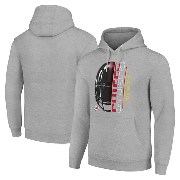 Unisex Starter Heather Gray Kansas City Chiefs Half Helmet Logo Pullover Hoodie