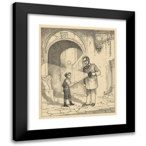Willem Pothast 12x14 Black Modern Framed Museum Art Print Titled - Boy and Police Officer on a Street (1887 - 1916)