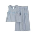 thumbnail image 2 of NAISIBABY Girl's Outfit Sets, Sleeveless Bow Pleated Tops and Loose Casual Pants Kids Casual Summer Clothes Light Blue 7-8T, 2 of 6