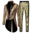 thumbnail image 2 of Men's Sequin Blazer Retro Dress Top and Pants Set Metallic Slim Suit 2 Piece Disco Prom Shiny Outfit Wedding Party Banquet Fashion Jacket Pant, 2 of 5