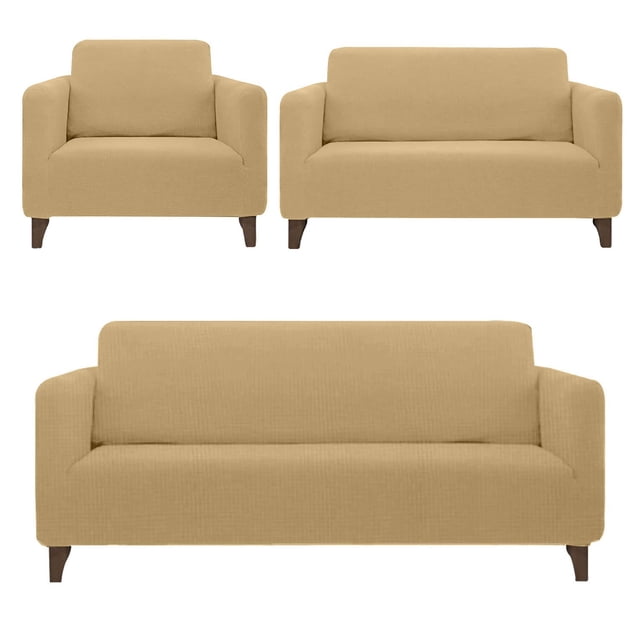 Cubre Sala Ajustable Stretch Fit Elástico 3 Piezas Melocotton Beige