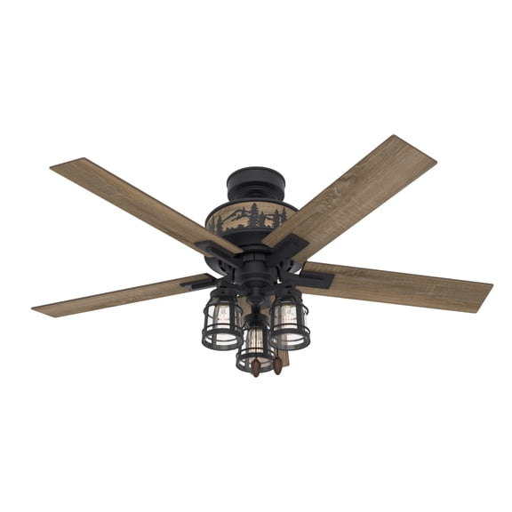 Hunter 52 inch Indoor Ceiling Fan with LED Lights - Black Ceiling Fan with Pull Chain, For Bedroom, Living Room, or Kitchen, Standard Mount, No Remote, 5 Blades - Mt. Vista 50169, Natural Black Iron