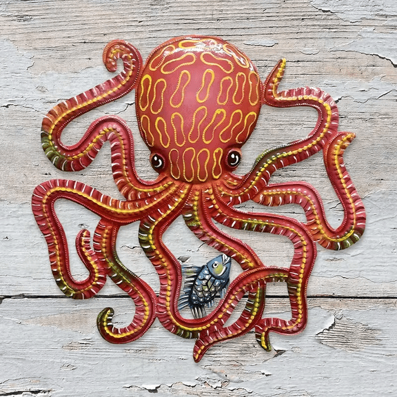 Octopus Metal Wall Art, Colorful Sea Life Wall Decor