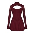 thumbnail image 3 of Vestido Vestido de manga larga acampanado de punto Una línea Vestido ahuecado Jersey Hotsweet Clubwear Ygjytge Vino Tinto M para Mujer, 3 of 8