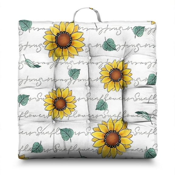 Sunflower Print Meditation Cushion - Thick & Supportive Floor Pillow for Adults with Floral Boho Design