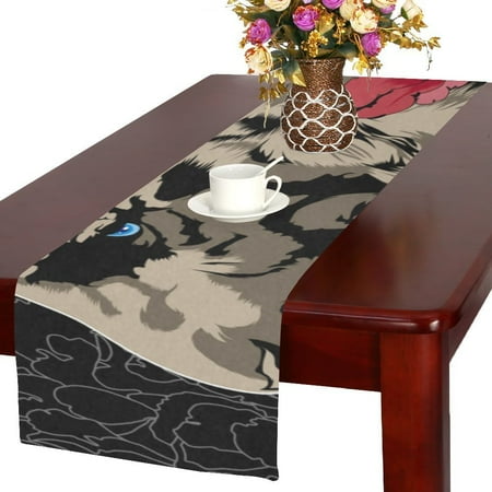 

MYPOP Tiger With Flowers Cotton Linen Table Runner 16x72 Inches