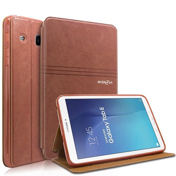 Mignova Samsung Galaxy Tab E 9.6 Case - Slim Lightweight Stand Folio Flip Wallet Case for Samsung Tab E Wi-Fi / Tab E Nook / Tab E Verizon 9.6-Inch Tablet ( SM-T560 / T561 / T565 / T567V)-Brown