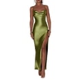 thumbnail image 1 of SUNSIOM Robe Longue à Bretelles Spaghetti en Satin pour Femmes Col Bénitier Robe Midi Fendue Haute Robe de Soirée d'Été, 1 of 9