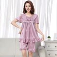 thumbnail image 2 of Conjunto de pijamas de seda para mujer, lencería Sexy de manga corta, informal, ajustado, liso, ropa de casa xuanjing  unisex, 2 of 2