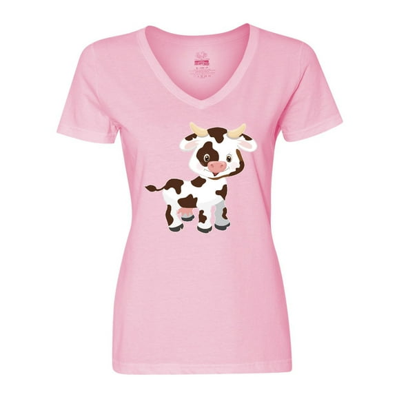 Inktastic Cute White Holstein Cow with Brown Spots Women's V-Neck T-Shirt
