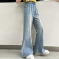 thumbnail image 6 of KAOOCXU Girl Lovely Simple Trousers Solid Color Medium And Large Age Child Summer Stretchy Denim Pants Casual Stylish Ruffled Bell Bottoms Skin Friendly Relaxed Fit Activewear, 6 of 9
