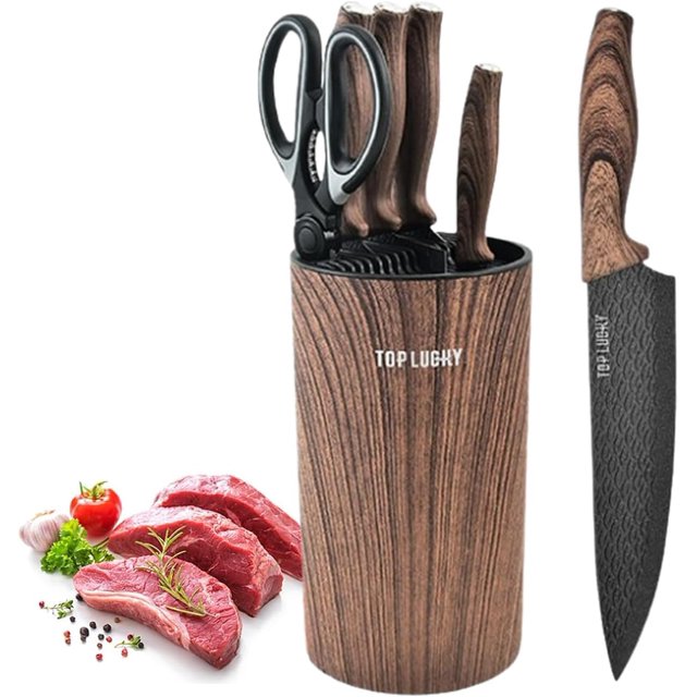Kitchen Knife Set, 6 Pieces Cooking Knife Set for Kitchen, Non-Stick Stainless Steel Sharp Chef Knife Set with Ergonomic Handles, Professional Knife Block Set for Home Family Restaurant