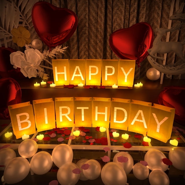 Decoraciones de cumpleaños con letras Peledic iluminadas con globos