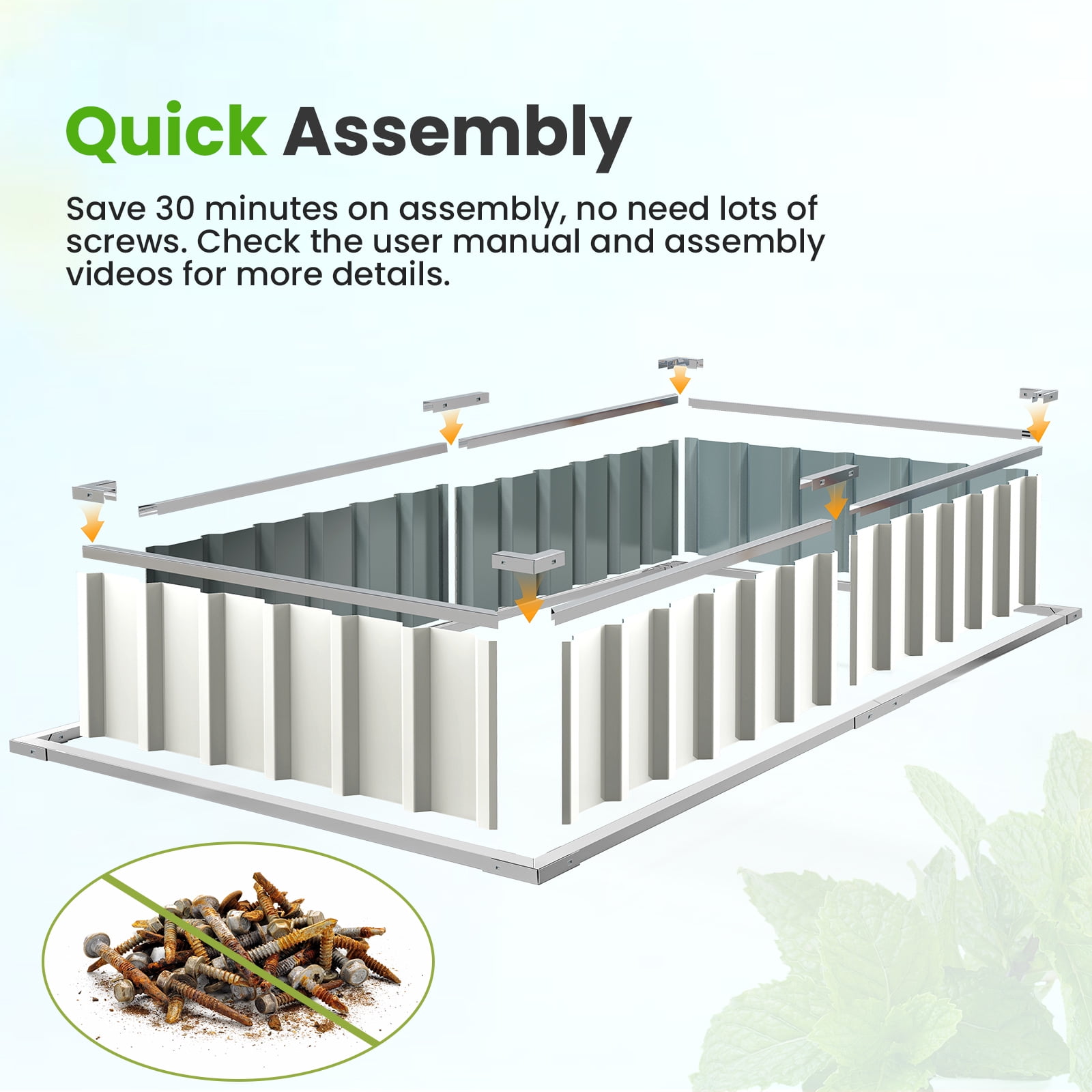 KING BIRD 68"x 36"x 12" Ivory Easy for DIY Color Raised Garden Bed Galvanized Steel Metal Planter Kit Box Grey W/ 8pcs T-Types Tag & 1 Pair of Gloves, 17 Cu. ft.